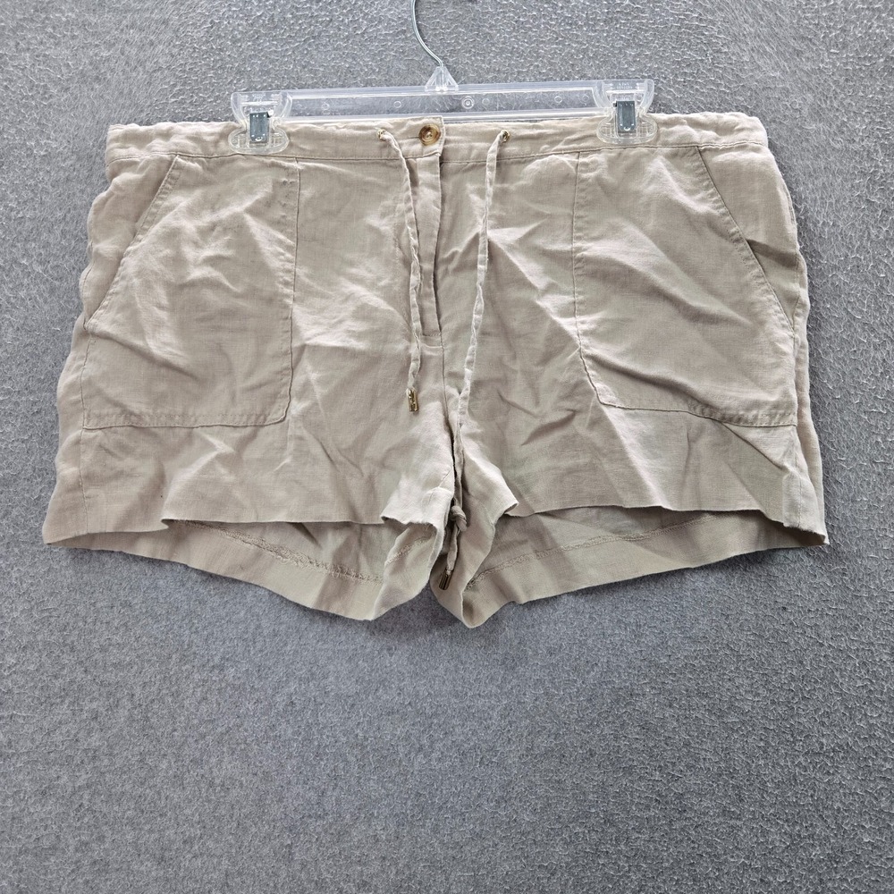 Michael Kors Women Shorts 12 Beige Linen Hot Pant Pockets Drawstring READ